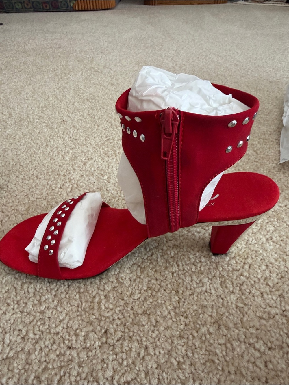 Onex Red Rhinestone Open-Toe Dance Shoes - Picture 5 of 6